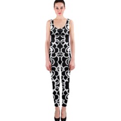 Psychedelic Pattern Flower Black Onepiece Catsuit by Mariart