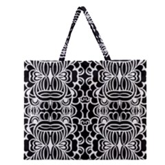 Psychedelic Pattern Flower Black Zipper Large Tote Bag by Mariart