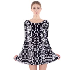 Psychedelic Pattern Flower Black Long Sleeve Velvet Skater Dress