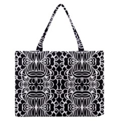 Psychedelic Pattern Flower Black Zipper Medium Tote Bag by Mariart