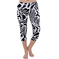 Psychedelic Zebra Black White Line Capri Yoga Leggings by Mariart