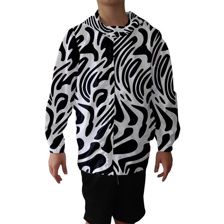 Psychedelic Zebra Black White Line Hooded Wind Breaker (Kids)