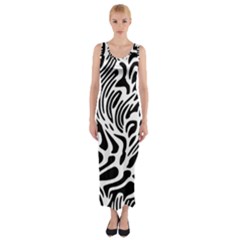 Psychedelic Zebra Black White Line Fitted Maxi Dress by Mariart