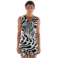 Psychedelic Zebra Black White Line Wrap Front Bodycon Dress by Mariart