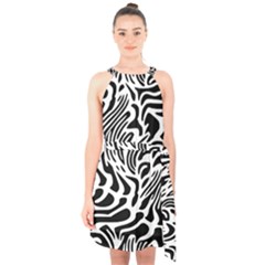 Psychedelic Zebra Black White Line Halter Collar Waist Tie Chiffon Dress by Mariart