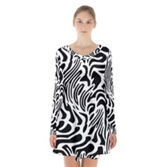 Psychedelic Zebra Black White Line Long Sleeve Velvet V-neck Dress by Mariart