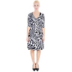 Psychedelic Zebra Black White Line Wrap Up Cocktail Dress