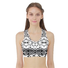 Psychedelic Pattern Flower Crown Black Flower Sports Bra With Border