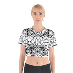 Psychedelic Pattern Flower Crown Black Flower Cotton Crop Top