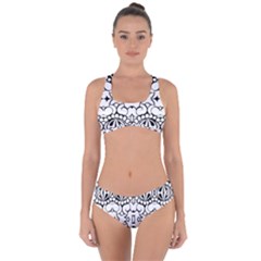 Psychedelic Pattern Flower Crown Black Flower Criss Cross Bikini Set by Mariart