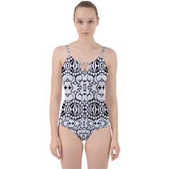 Psychedelic Pattern Flower Crown Black Flower Cut Out Top Tankini Set