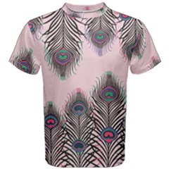 Peacock Feather Pattern Pink Love Heart Men s Cotton Tee by Mariart