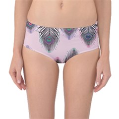 Peacock Feather Pattern Pink Love Heart Mid-waist Bikini Bottoms