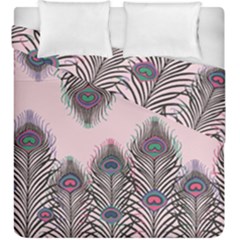 Peacock Feather Pattern Pink Love Heart Duvet Cover Double Side (king Size)