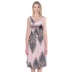 Peacock Feather Pattern Pink Love Heart Midi Sleeveless Dress by Mariart