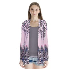 Peacock Feather Pattern Pink Love Heart Drape Collar Cardigan by Mariart