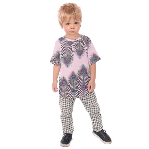 Peacock Feather Pattern Pink Love Heart Kids Raglan Tee by Mariart