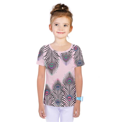 Peacock Feather Pattern Pink Love Heart Kids  One Piece Tee by Mariart