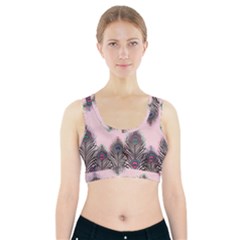 Peacock Feather Pattern Pink Love Heart Sports Bra With Pocket by Mariart