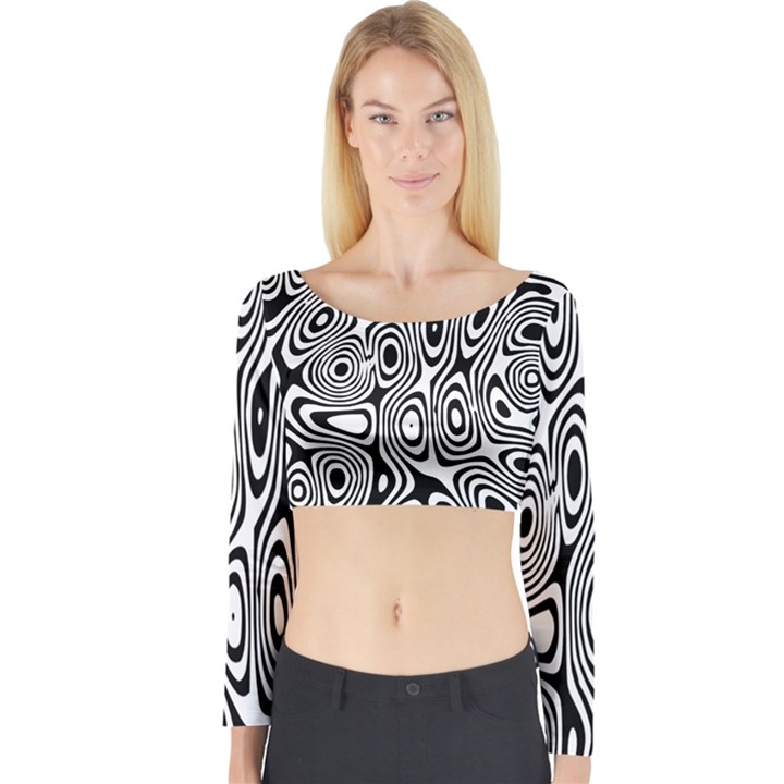 Psychedelic Zebra Black White Long Sleeve Crop Top