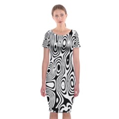 Psychedelic Zebra Black White Classic Short Sleeve Midi Dress