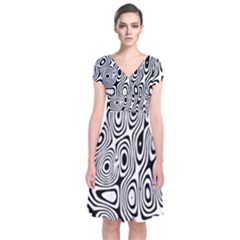 Psychedelic Zebra Black White Short Sleeve Front Wrap Dress