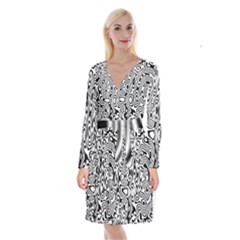 Psychedelic Zebra Black White Long Sleeve Velvet Front Wrap Dress