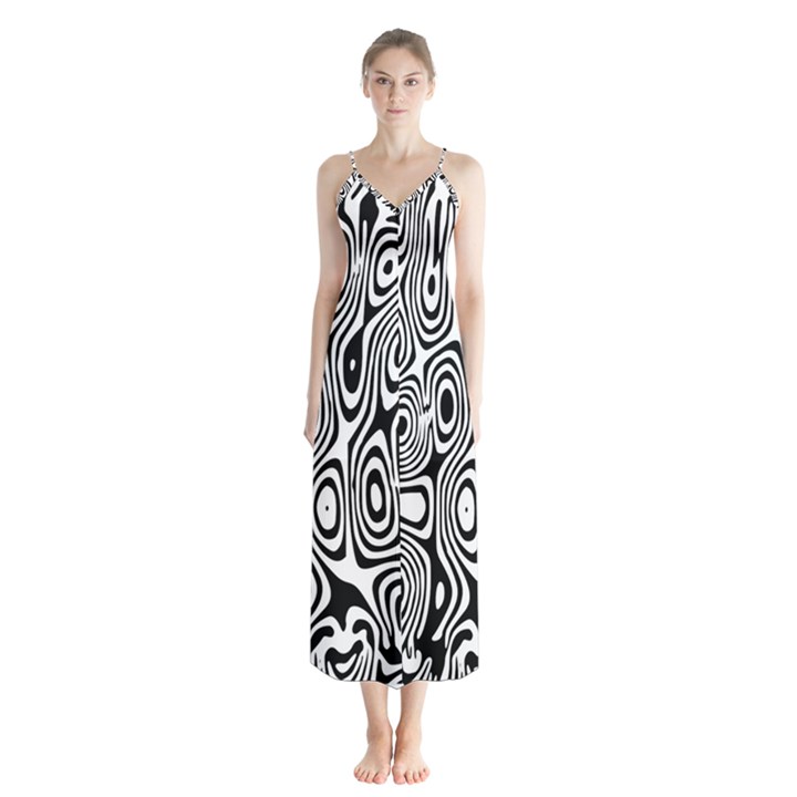 Psychedelic Zebra Black White Button Up Chiffon Maxi Dress