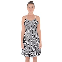 Psychedelic Zebra Black White Ruffle Detail Chiffon Dress