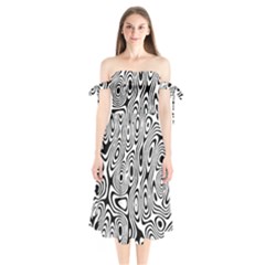 Psychedelic Zebra Black White Shoulder Tie Bardot Midi Dress by Mariart