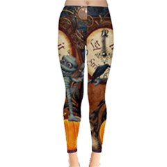 Funny Mummy With Skulls, Crow And Pumpkin Leggings  by FantasyWorld7