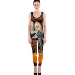 Funny Mummy With Skulls, Crow And Pumpkin Onepiece Catsuit by FantasyWorld7