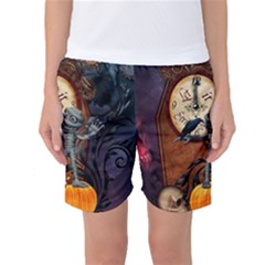 Funny Mummy With Skulls, Crow And Pumpkin Women s Basketball Shorts by FantasyWorld7