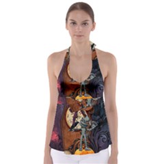 Funny Mummy With Skulls, Crow And Pumpkin Babydoll Tankini Top by FantasyWorld7