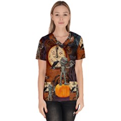 Funny Mummy With Skulls, Crow And Pumpkin Scrub Top by FantasyWorld7