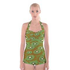 Relativity Pattern Moon Star Polka Dots Green Space Boyleg Halter Swimsuit 