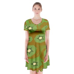 Relativity Pattern Moon Star Polka Dots Green Space Short Sleeve V-neck Flare Dress