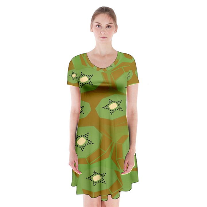 Relativity Pattern Moon Star Polka Dots Green Space Short Sleeve V-neck Flare Dress