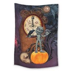 Funny Mummy With Skulls, Crow And Pumpkin Large Tapestry by FantasyWorld7