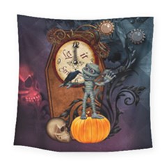 Funny Mummy With Skulls, Crow And Pumpkin Square Tapestry (large) by FantasyWorld7