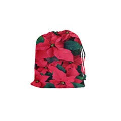 Red Poinsettia Flower Drawstring Pouches (small)  by Mariart