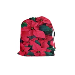 Red Poinsettia Flower Drawstring Pouches (medium)  by Mariart