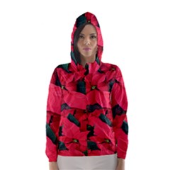 Red Poinsettia Flower Hooded Wind Breaker (women) by Mariart