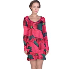 Red Poinsettia Flower Long Sleeve Nightdress by Mariart