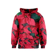 Red Poinsettia Flower Kids  Zipper Hoodie by Mariart