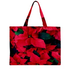 Red Poinsettia Flower Zipper Mini Tote Bag