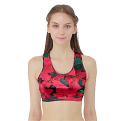 Red Poinsettia Flower Sports Bra With Border