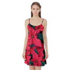 Red Poinsettia Flower Satin Night Slip