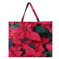 Red Poinsettia Flower Zipper Large Tote Bag