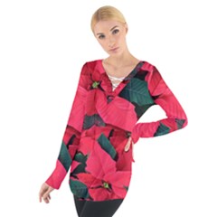 Red Poinsettia Flower Tie Up Tee